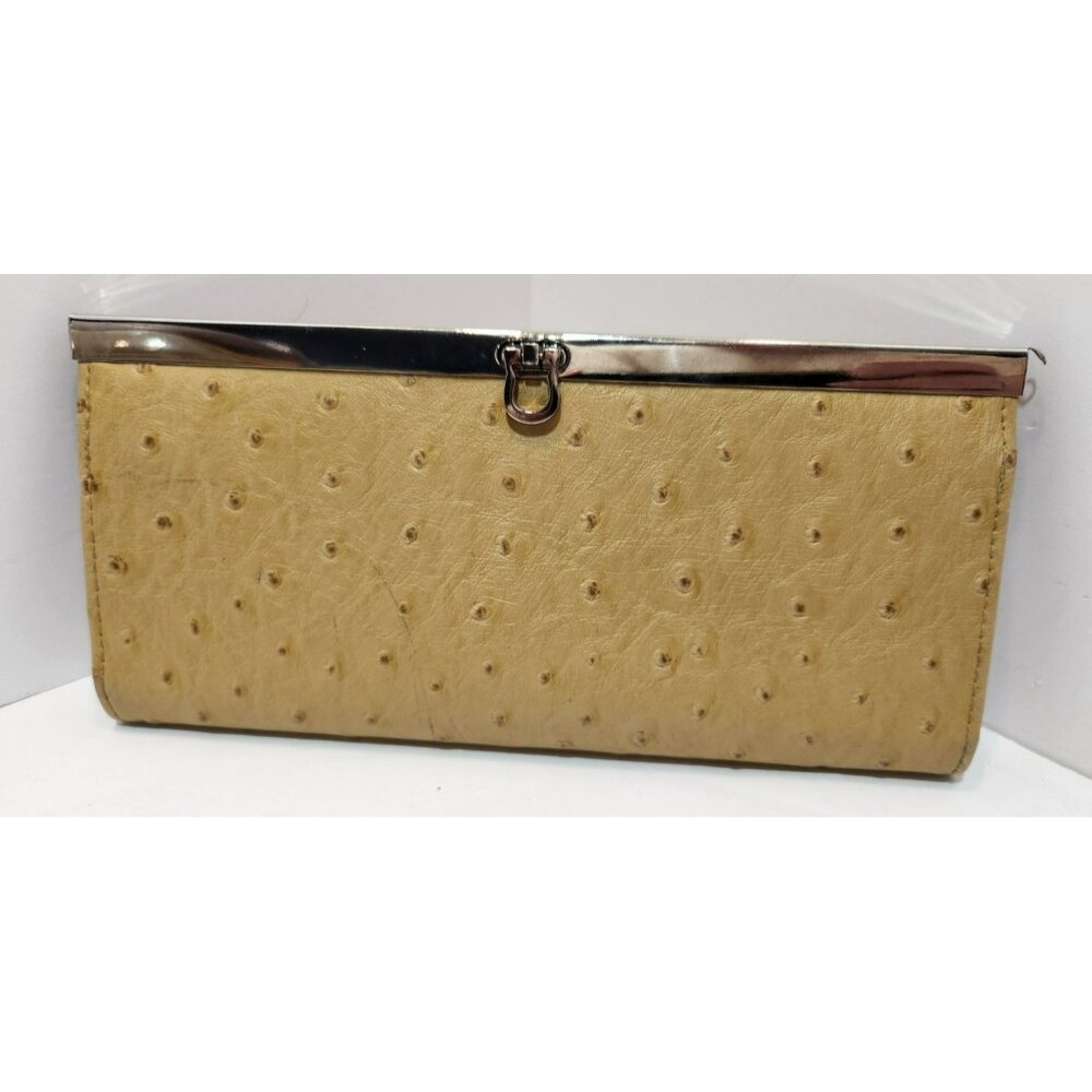 Faux Ostrich Yellow Wallet/Pocketbook with Brown Interior Credit Card Holder Zip
